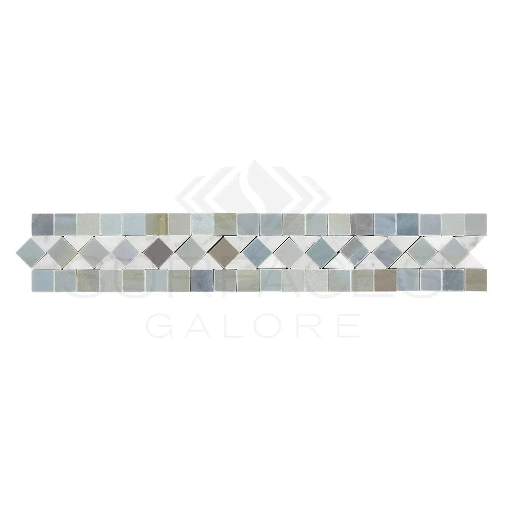 Carrara White Italian Premium 2X12 BIAS Border (w/ Blue-Gray) Polished-Honed