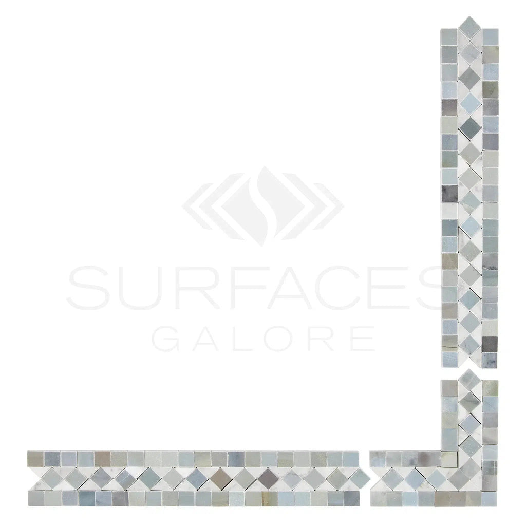 Carrara White Italian Premium 2X12 BIAS Border (w/ Blue-Gray) Polished-Honed