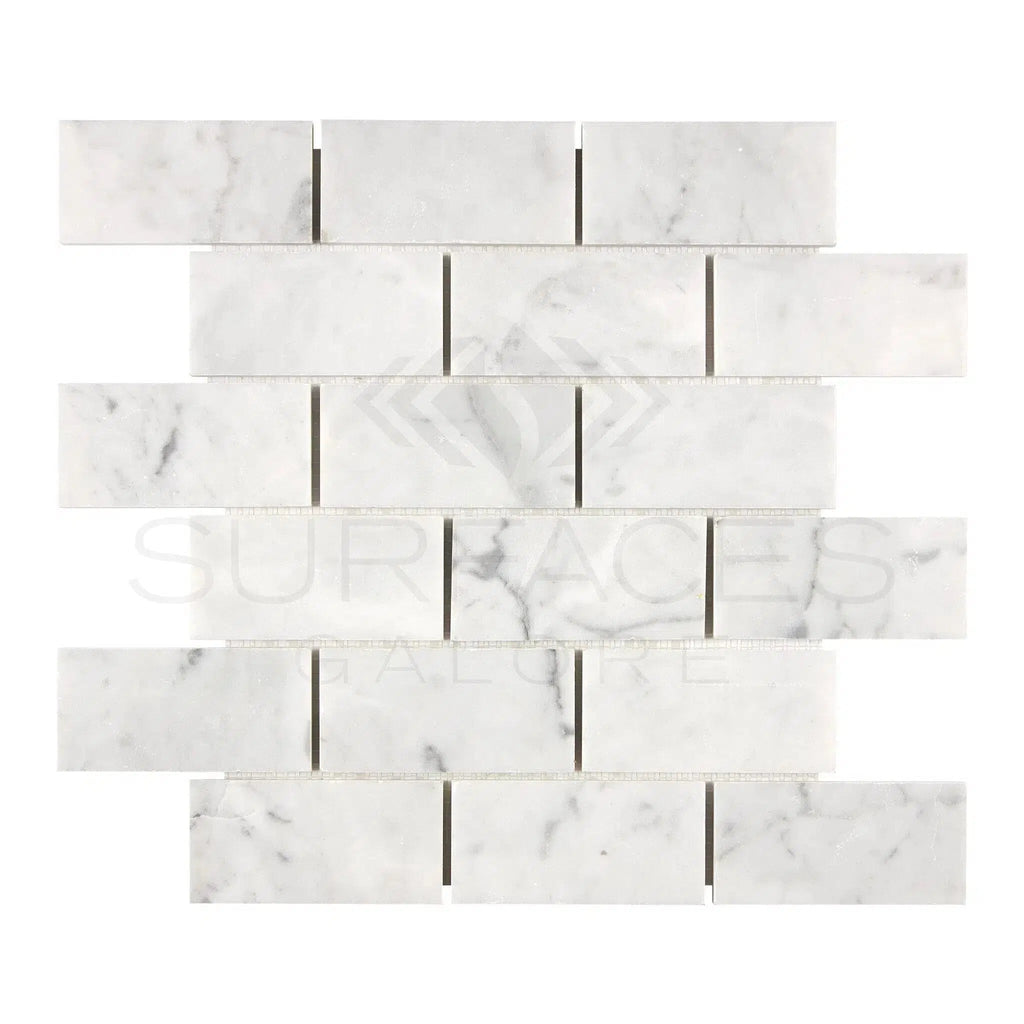 Carrara White Italian Premium 2X4 Brick Mosaic Marble Tile Polished-Honed