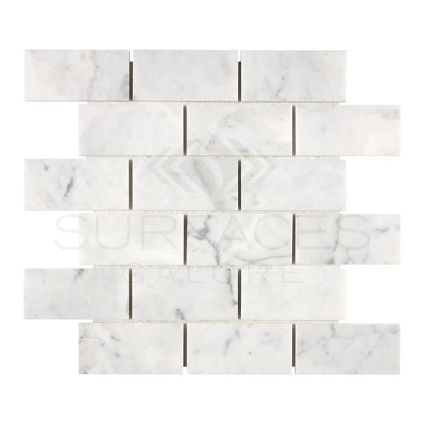 Carrara White Italian Premium 2X4 Brick Mosaic Marble Tile Polished - Honed - SurfacesGalorePolished