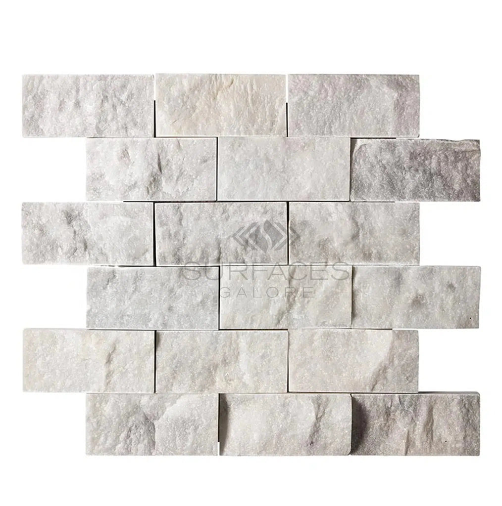 Carrara White Italian Premium 2X4 Brick Mosaic Marble Tile Split-Faced