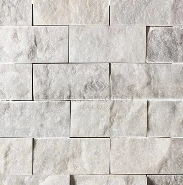 Carrara White Italian Premium 2X4 Brick Mosaic Marble Tile Split - Faced - SurfacesGalore