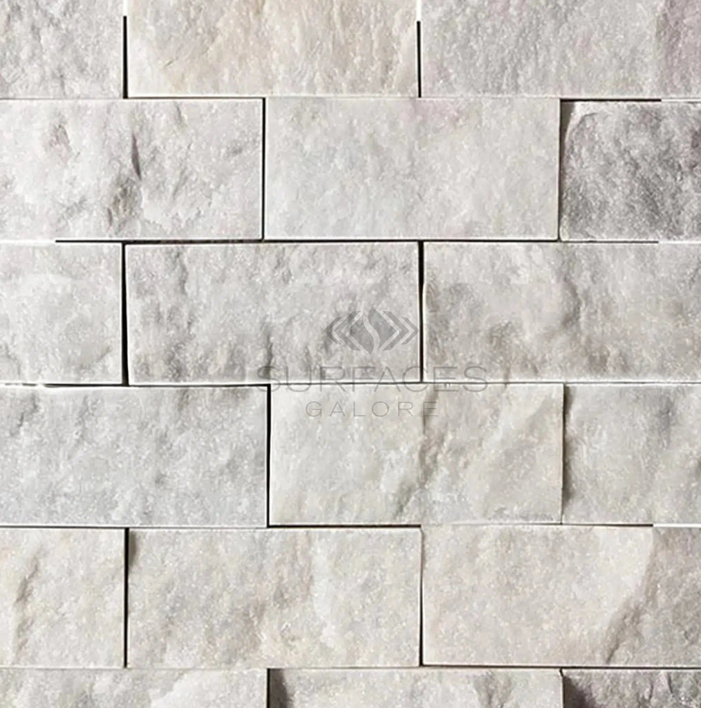 Carrara White Italian Premium 2X4 Brick Mosaic Marble Tile Split-Faced