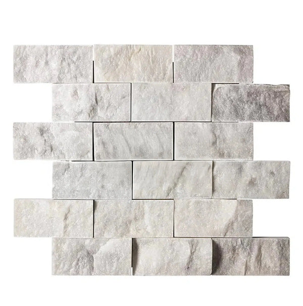 Carrara White Italian Premium 2X4 Brick Mosaic Marble Tile Split-Faced