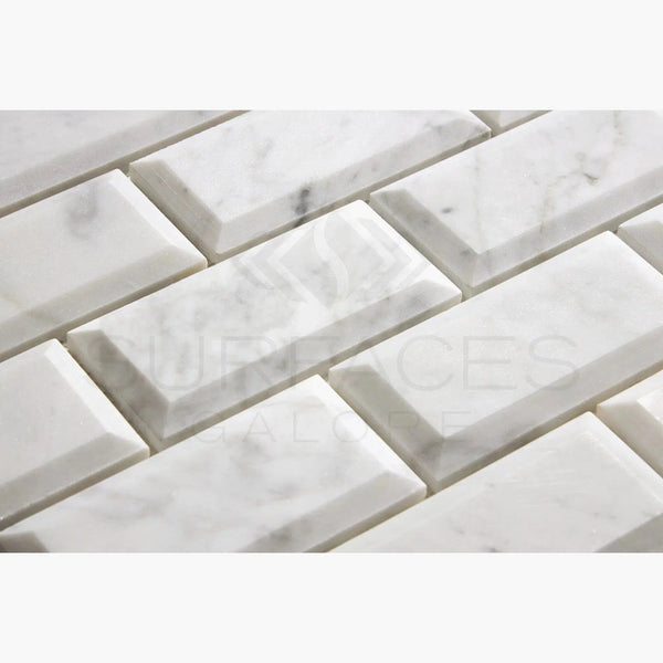 Carrara White Italian Premium 2X4 Deep - Beveled Brick Mosaic Marble Tile Polished - Honed - SurfacesGalorePolished