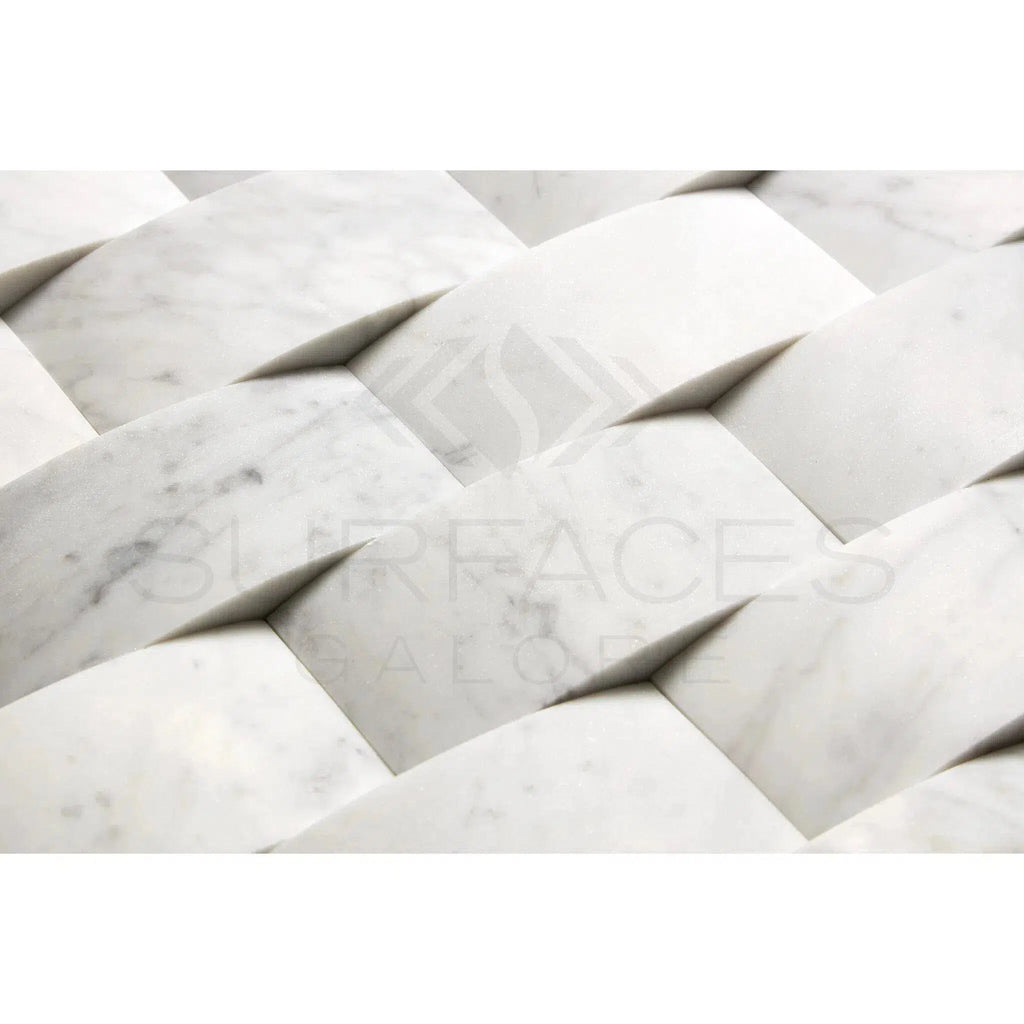 Carrara White Italian Premium 2X4 Round-Faced Mosaic Marble Tile Polished-Honed