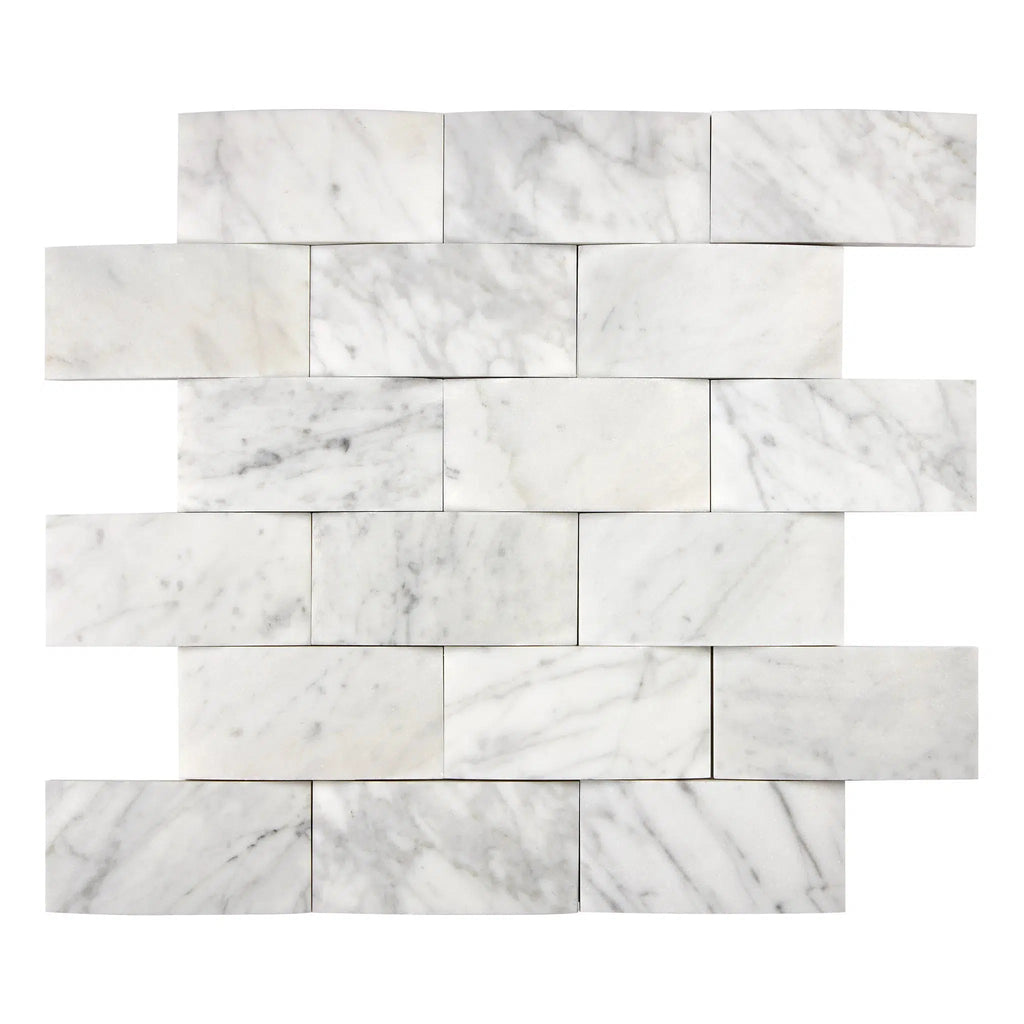 Carrara White Italian Premium 2X4 Round-Faced Mosaic Marble Tile Polished-Honed