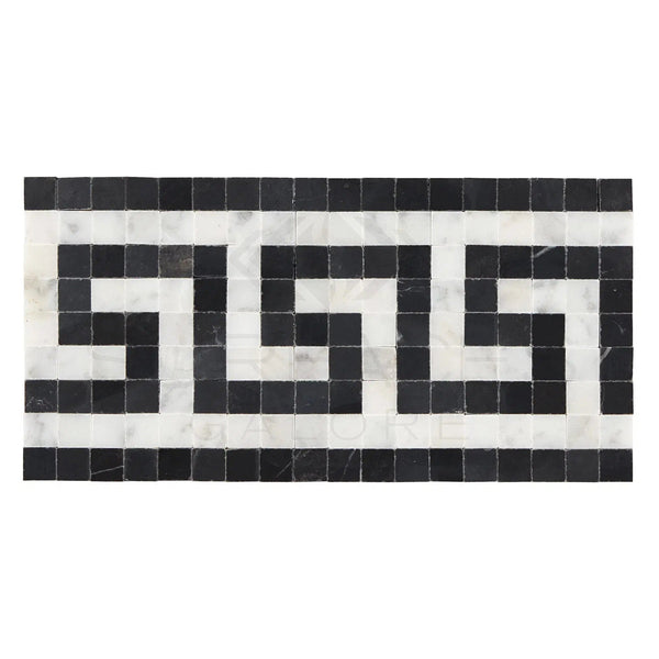 Carrara White Italian Premium 3 1/2X7 Greek Key Border (w/ Black) Polished - Honed - SurfacesGalorePolished