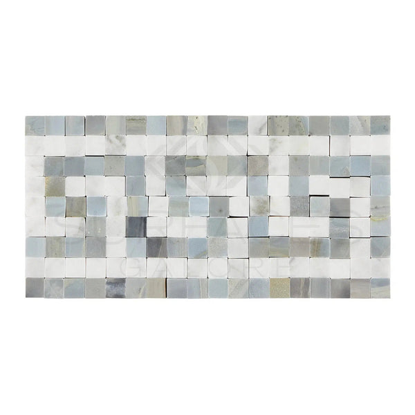 Carrara White Italian Premium 3 1/2X7 Greek Key Border (w/ Blue - Gray) Polished - Honed - SurfacesGalorePolished