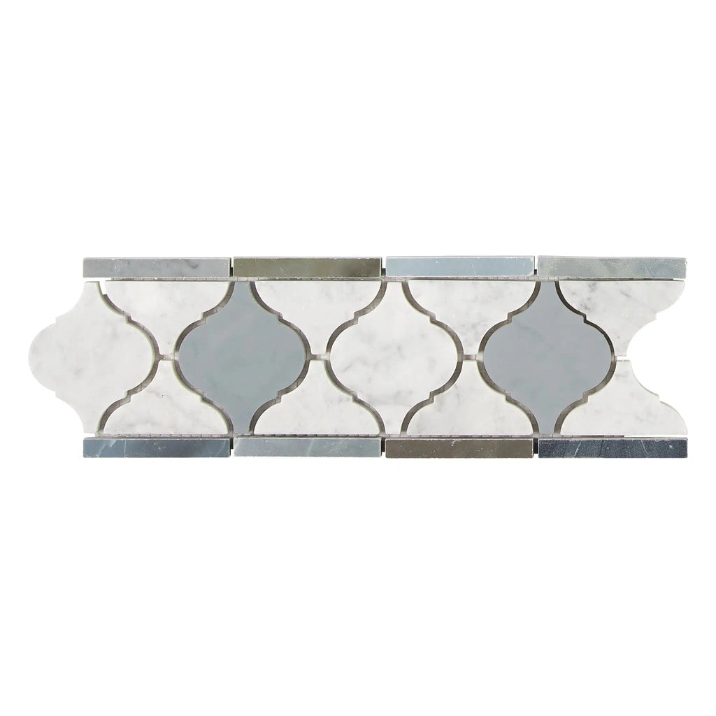 Carrara White Italian Premium 3 7/8X11 5/8 Lantern (Luxury) Border (Carrara w/ Blue-Gray) Polished-Honed