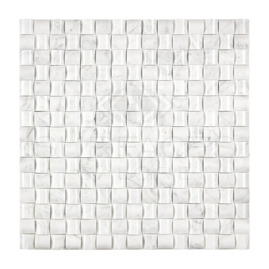 Carrara White Italian Premium 3 - D Small - Bread Mosaic Marble Tile Polished - Honed - SurfacesGalorePolished