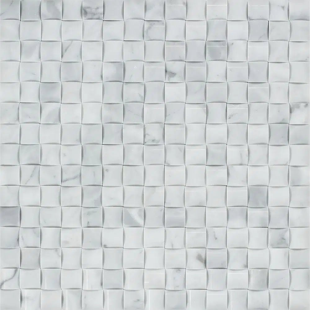 Carrara White Italian Premium 3 - D Small - Bread Mosaic Marble Tile Polished - Honed - SurfacesGalorePolished