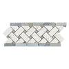 Carrara White Italian Premium 4 3/4X12 Basketweave (w/Blue - Gray) Border Polished - Honed - SurfacesGalorePolished