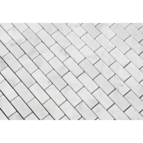 Carrara White Italian Premium 5/8X1 1/4 Mini - Brick Mosaic Marble Tile Polished - Honed - SurfacesGalorePolished