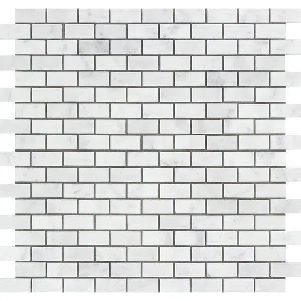 Carrara White Italian Premium 5/8X1 1/4 Mini - Brick Mosaic Marble Tile Polished - Honed - SurfacesGalorePolished