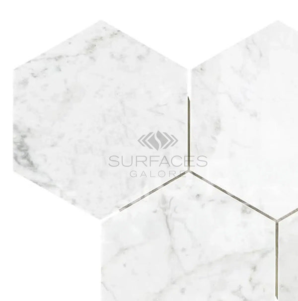 Carrara White Italian Premium 6X6 Hexagon Mosaic Marble Tile Polished - Honed - SurfacesGalorePolished