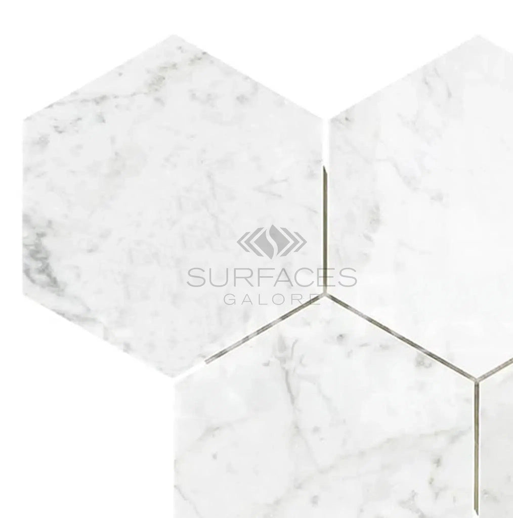 Carrara White Italian Premium 6X6 Hexagon Mosaic Marble Tile Polished-Honed