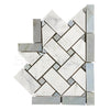 Carrara White Italian Premium Basketweave Border CORNER (w/ Blue-Gray) Polished-Honed