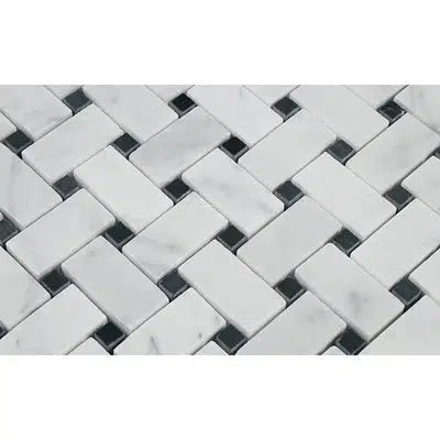 Carrara White Italian Premium Basketweave (w/ Black) Mosaic Marble Tile Polished - Honed - SurfacesGalorePolished