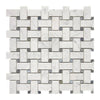 Carrara White Italian Premium Basketweave (w/ Blue-Gray) Mosaic Marble Tile Polished-Honed