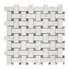 Carrara White Italian Premium Basketweave (w/ Blue-Gray) Mosaic Marble Tile Polished-Honed