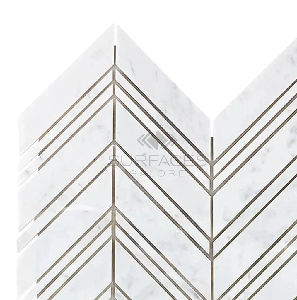 Carrara White Italian Premium Chevron (LARGE) (w/ Carrara / Carrara) Mosaic Marble Tile Polished - Honed - SurfacesGalorePolished