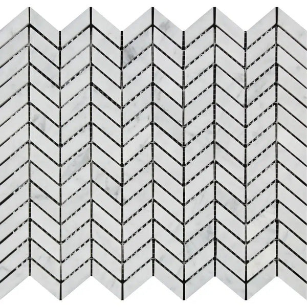 Carrara White Italian Premium Chevron (MINI) Mosaic Marble Tile Polished - Honed - SurfacesGalorePolished