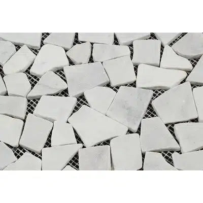 Carrara White Italian Premium Flat Pebble / Paledian (Random Broken) Mosaic Marble Tile Tumbled - SurfacesGalore