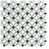 Carrara White Italian Premium Florida Flower Mosaic (Thassos+White Carrara(Oval)+Black(Dots)) Mosaic Marble Tile Polished - Honed - SurfacesGalorePolished