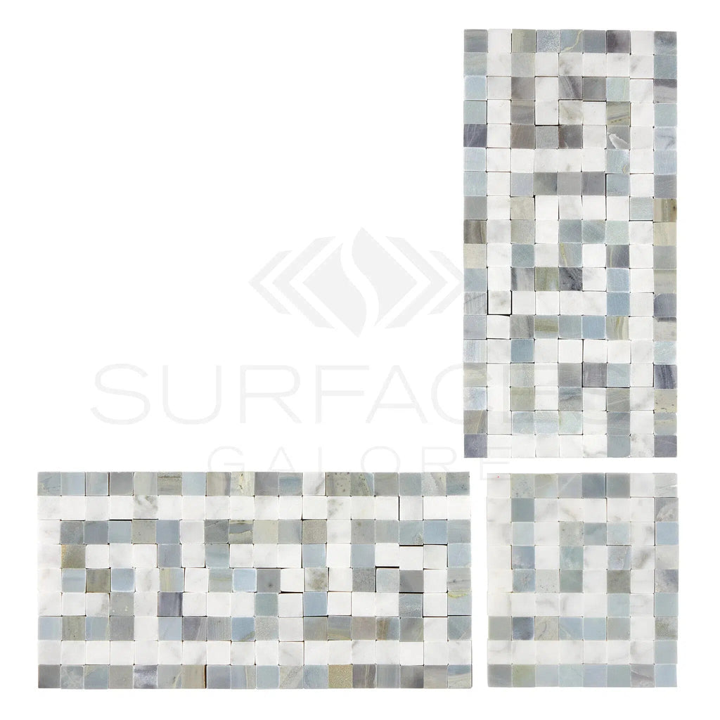 Carrara White Italian Premium Greek Key Border CORNER (w/ Blue - Gray) Polished - Honed - SurfacesGalorePolished