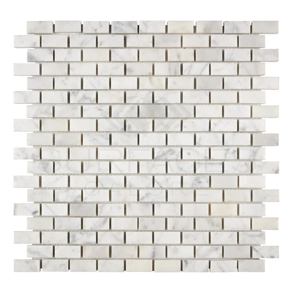 Carrara White Italian Premium Herringbone (Mini) 5/8X1 1/4 Brick Mosaic Marble Tile Polished - Honed - SurfacesGalorePolished