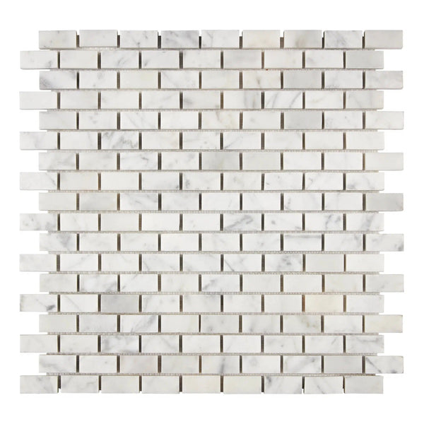 Carrara White Italian Premium Herringbone (Mini) 5/8X1 1/4 Brick Mosaic Marble Tile Polished-Honed