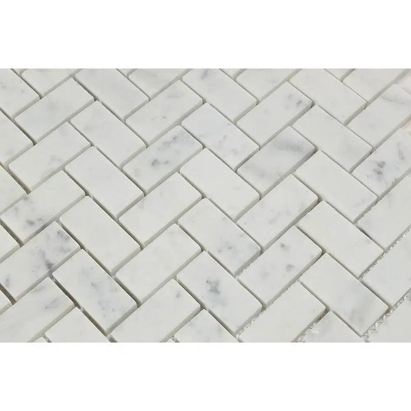 Carrara White Italian Premium Herringbone Mosaic 1X2 Brick Mosaic Marble Tile Polished - Honed - SurfacesGalorePolished