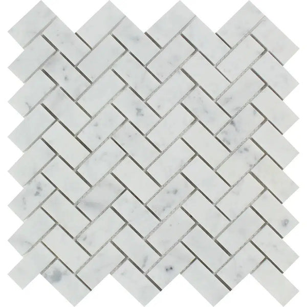 Carrara White Italian Premium Herringbone Mosaic 1X2 Brick Mosaic Marble Tile Polished - Honed - SurfacesGalorePolished