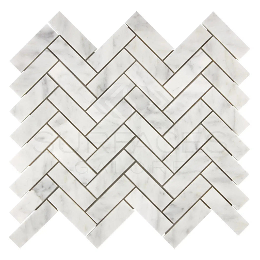 Carrara White Italian Premium Herringbone Mosaic 1X3 Brick Mosaic Marble Tile Polished - Honed - SurfacesGalorePolished