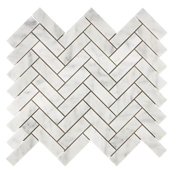 Carrara White Italian Premium Herringbone Mosaic 1X3 Brick Mosaic Marble Tile Polished-Honed