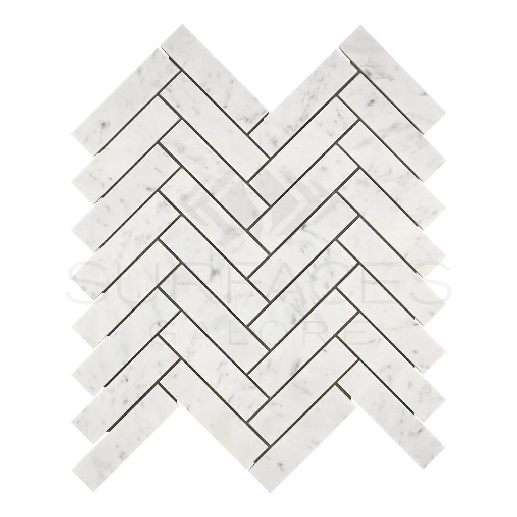 Carrara White Italian Premium Herringbone Mosaic 1X4 Brick Mosaic Marble Tile Polished-Honed