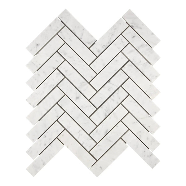 Carrara White Italian Premium Herringbone Mosaic 1X4 Brick Mosaic Marble Tile Polished-Honed