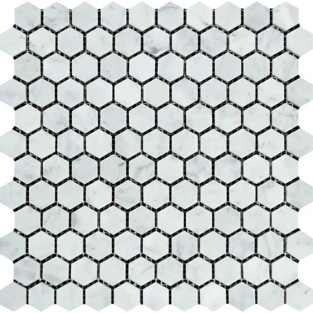 Carrara White Italian Premium Hexagon 1X1 Mosaic Marble Tile Polished - Honed - SurfacesGalorePolished