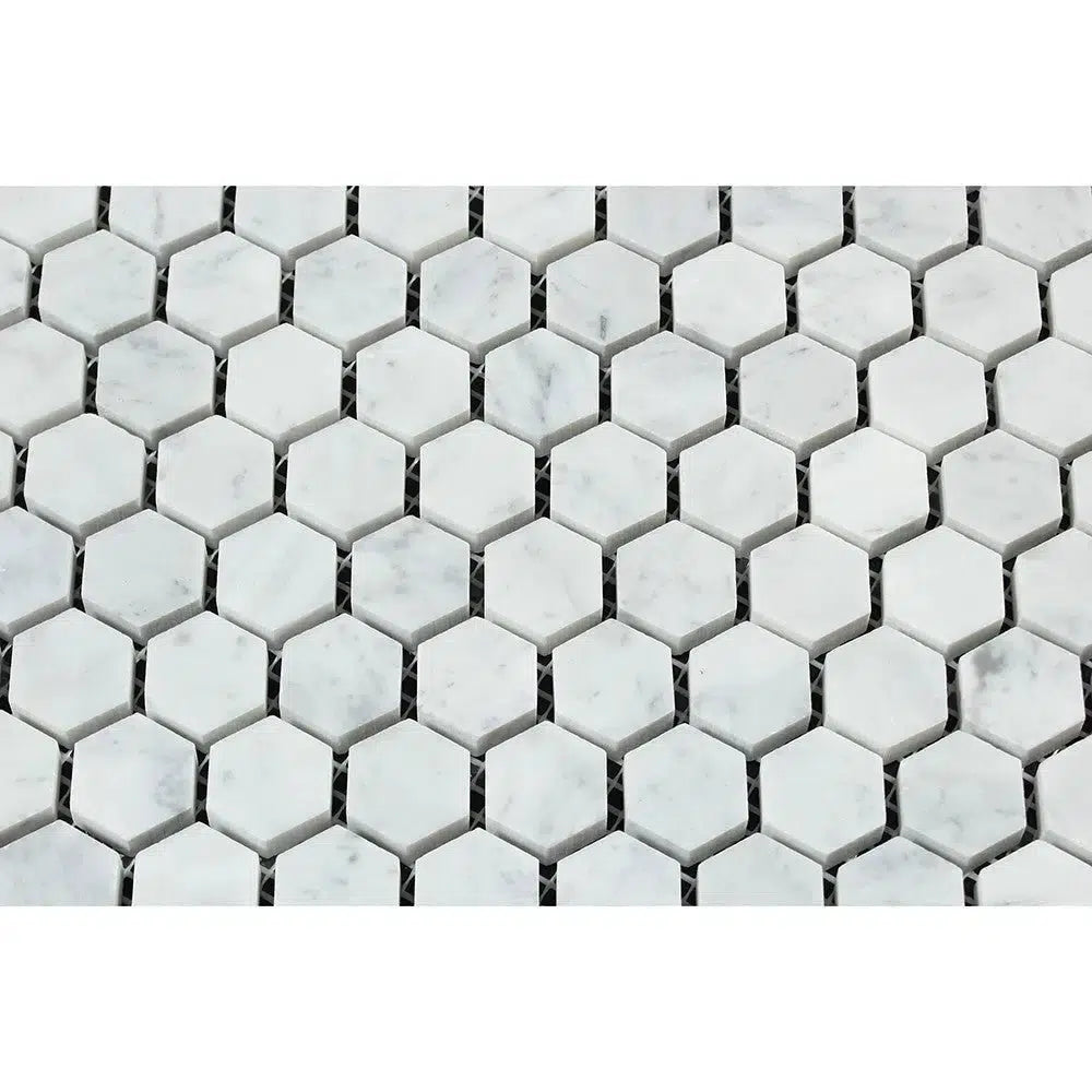 Carrara White Italian Premium Hexagon 1X1 Mosaic Marble Tile Polished - Honed - SurfacesGalorePolished