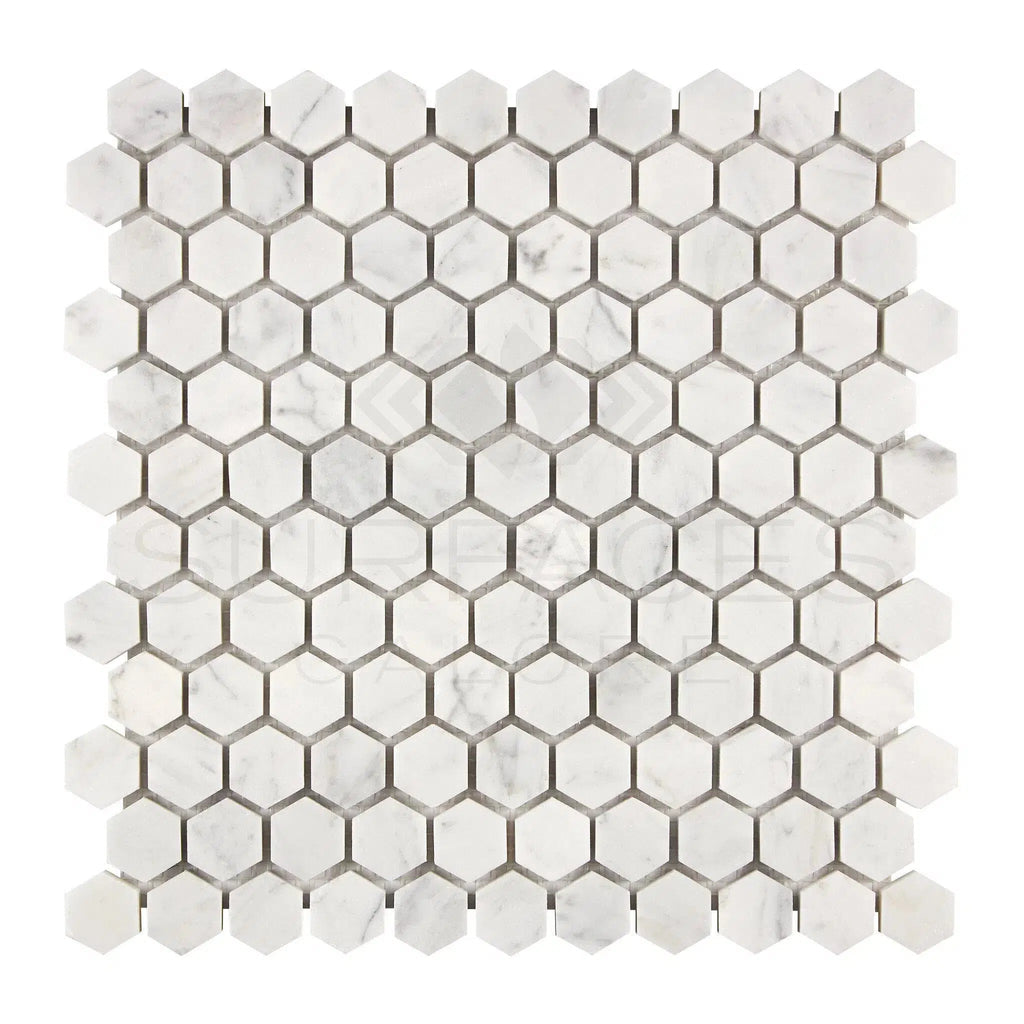 Carrara White Italian Premium Hexagon 1X1 Mosaic Marble Tile Polished - Honed - SurfacesGalorePolished