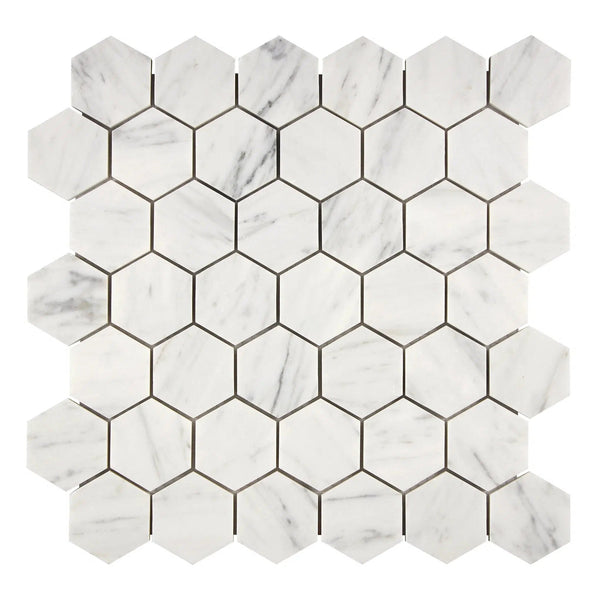 Carrara White Italian Premium Hexagon 2X2 Mosaic Marble Tile Polished-Honed