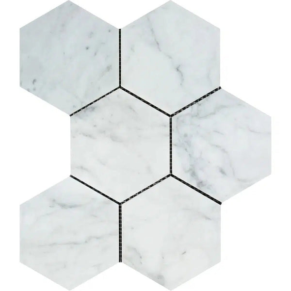 Carrara White Italian Premium Hexagon 5X5 Mosaic Marble Tile Polished-Honed