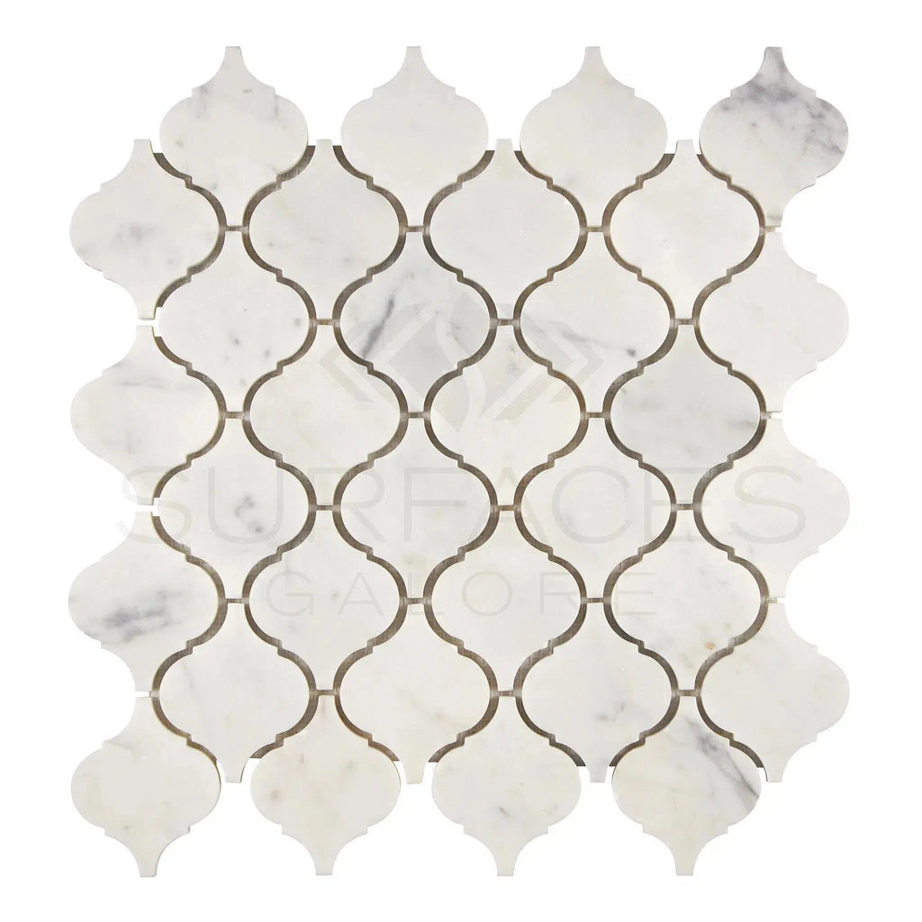 Carrara White Italian Premium Lantern 3 inch (Arabesque/Moroccan/Baroque) Mosaic Marble Tile Polished - Honed - SurfacesGalorePolished