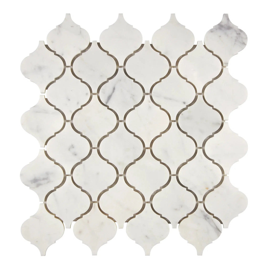 Carrara White Italian Premium Lantern 3 inch (Arabesque/Moroccan/Baroque) Mosaic Marble Tile Polished-Honed