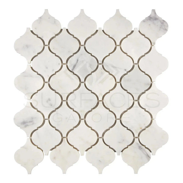 Carrara White Italian Premium Lantern 3 inch (Arabesque/Moroccan/Baroque) Mosaic Marble Tile Polished - Honed - SurfacesGalorePolished