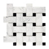 Carrara White Italian Premium Large Basketweave (w/ Black) Mosaic Marble Tile Polished-Honed