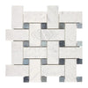 Carrara White Italian Premium Large Basketweave (w/ Blue-Gray) Mosaic Marble Tile Polished-Honed