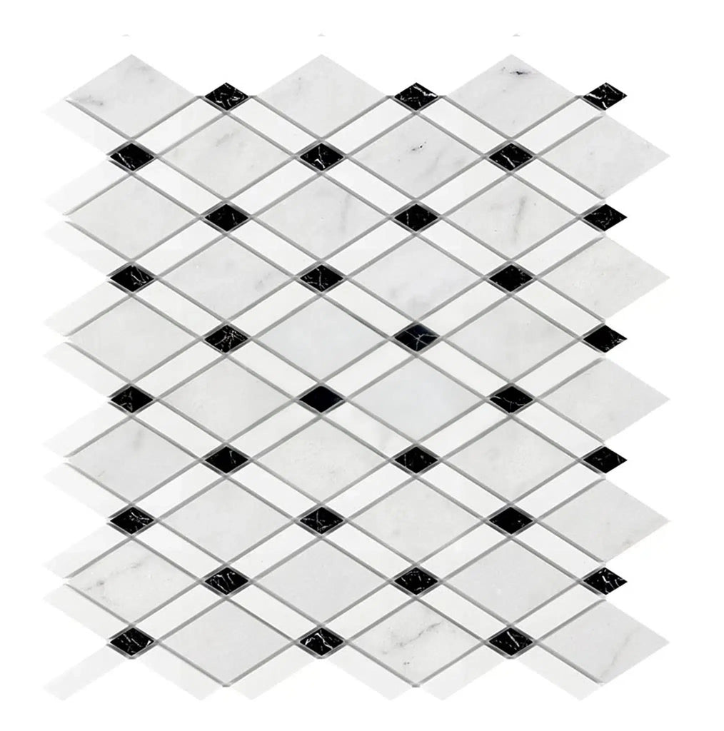 Carrara White Italian Premium Lattice (Thassos+Carrara White+Black) Mosaic Marble Tile Polished-Honed