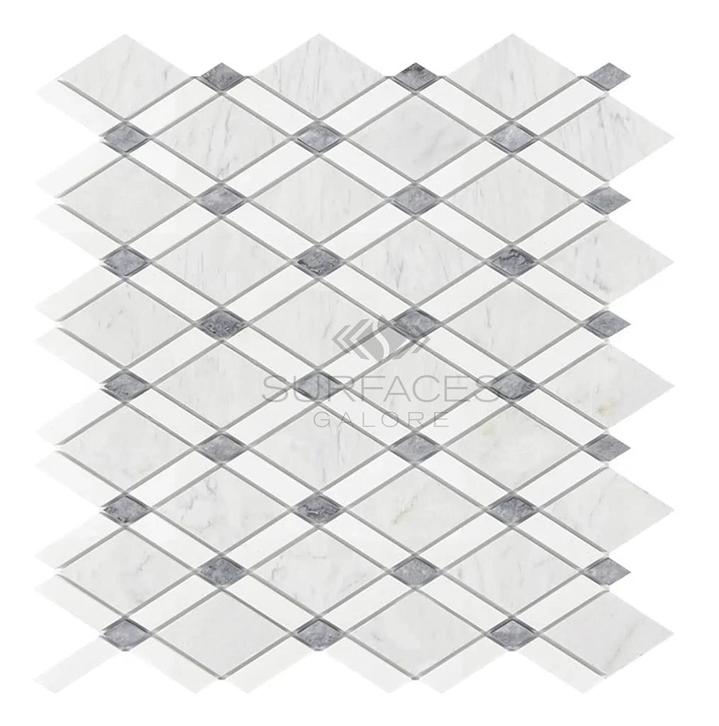 Carrara White Italian Premium Lattice (Thassos+Carrara White+Blue-Gray) Mosaic Marble Tile Polished-Honed